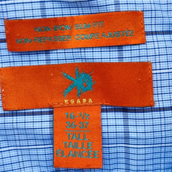 Egara dress shirt slim fit light blue checkered men's size 16.5 36-37 Tall - Picture 5 of 10